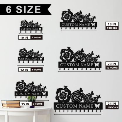 Butterfly & Flowers Metal Key Holder ， Elegant Wall Decor & Organization-MetalsignX