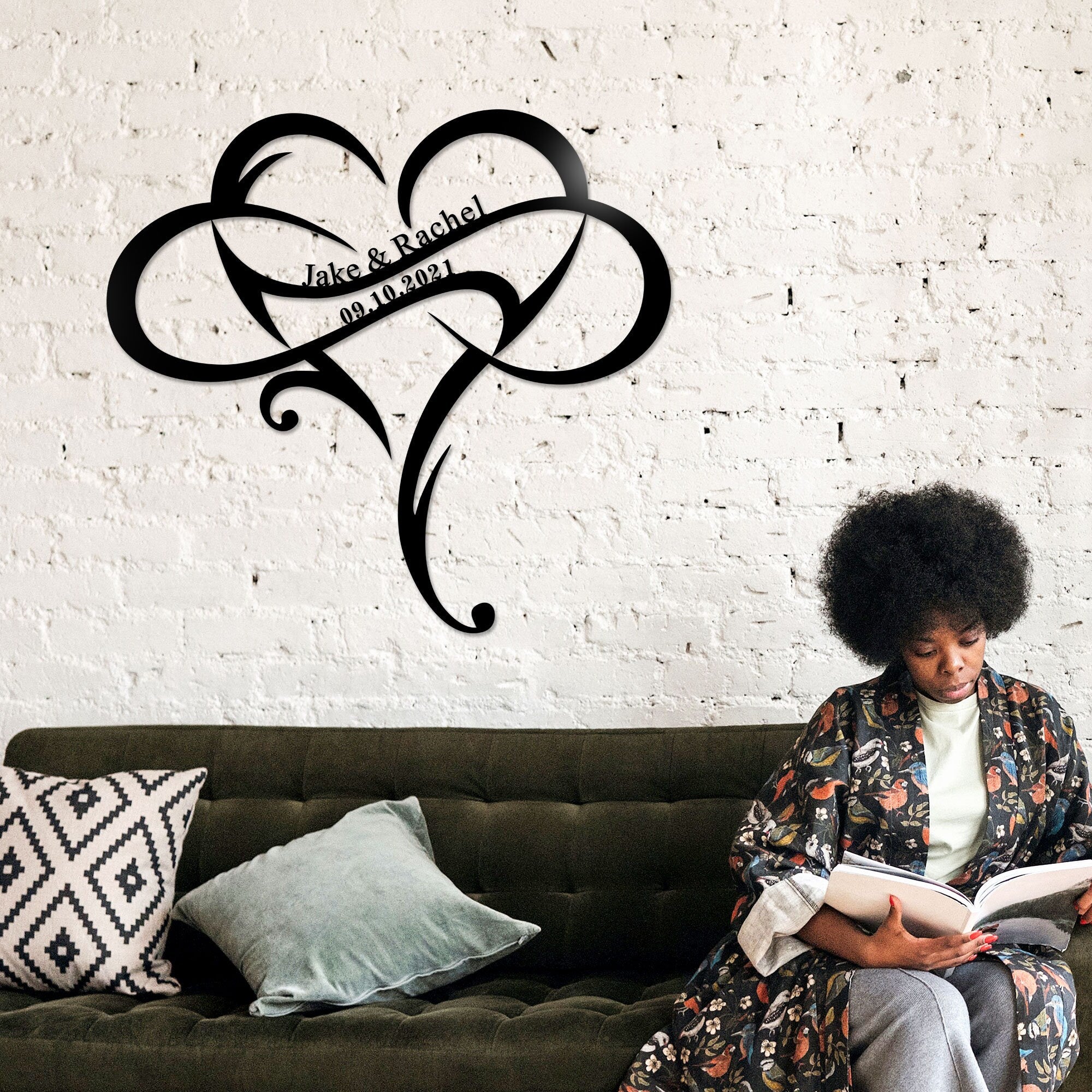 Custom Wedding Metal Sign of Name And Special Date with Heart Intertwined-MetalsignX