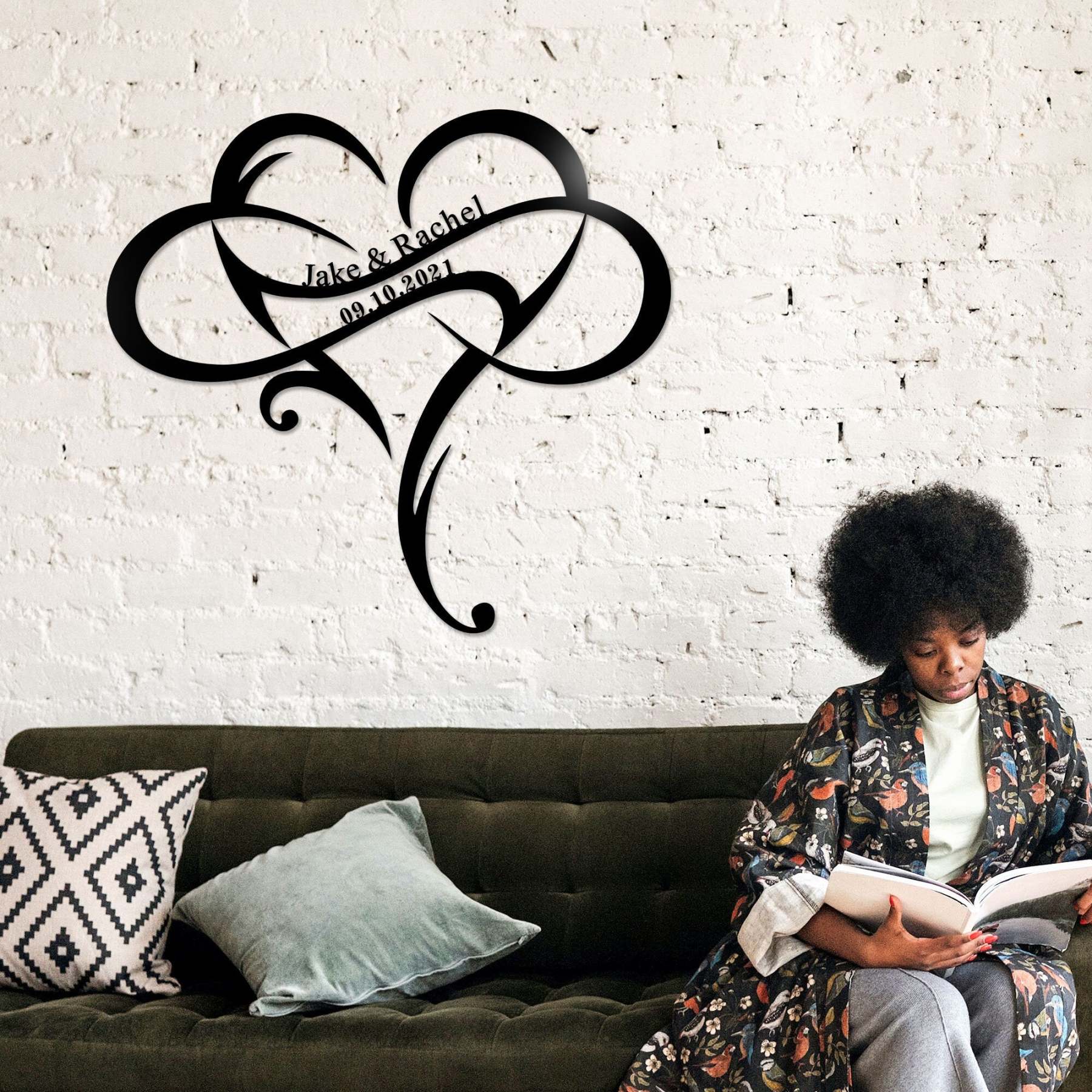 Custom Wedding Metal Sign of Name And Special Date with Heart Intertwined-MetalsignX