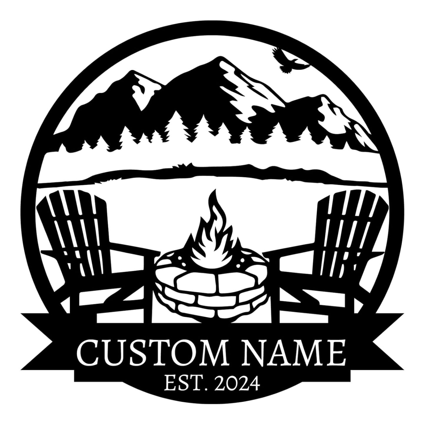  Custom Mountain Campfire Sign, Personalized Campfire Name Sign, Metal Wall Art ms004-MetalsignX