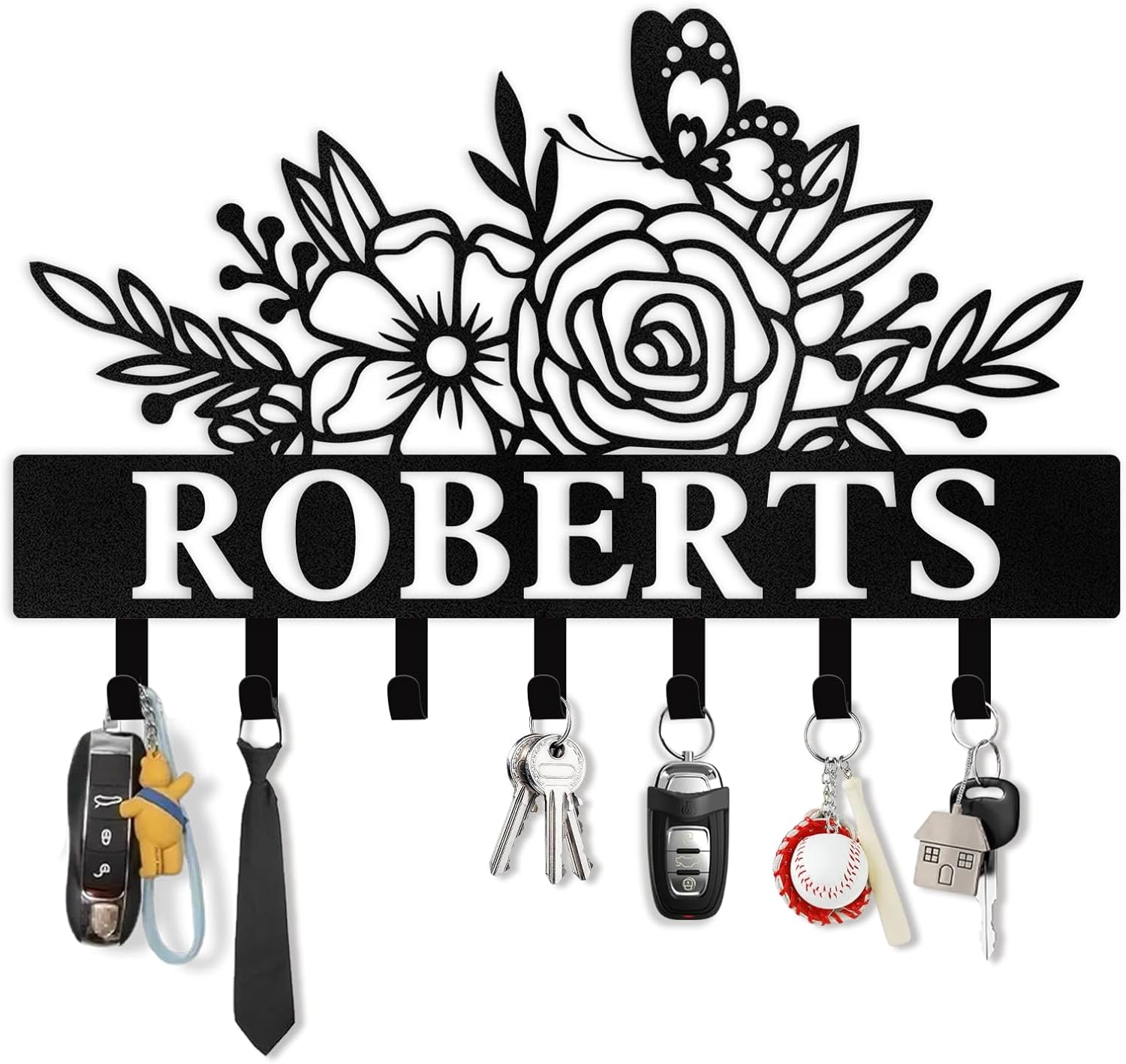 Custom Metal Wall Hook for Living Room,Floral Personalized Key Rack-MetalsignX