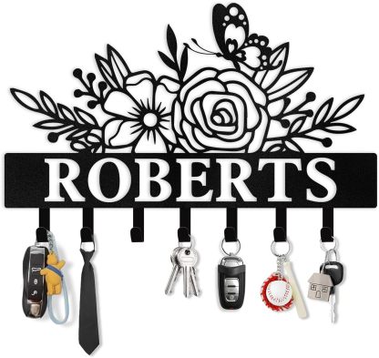 Custom Metal Wall Hook for Living Room,Floral Personalized Key Rack-MetalsignX