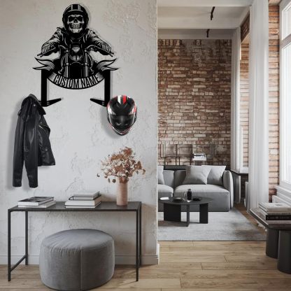 Vintage Iron Motorcycle Helmet Holder , Handmade Wall Hook with Personalized Name-MetalsignX