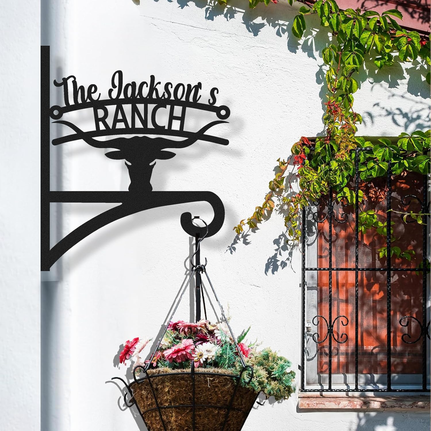 Personalized Iron Hanging Plant Bracket, Customizable Decorative Wall Plant Hanger Indoor Outdoor, Custom Name Bird Feeder Hook, Anti Rust Metal Hook for Wind Chimes Lantern