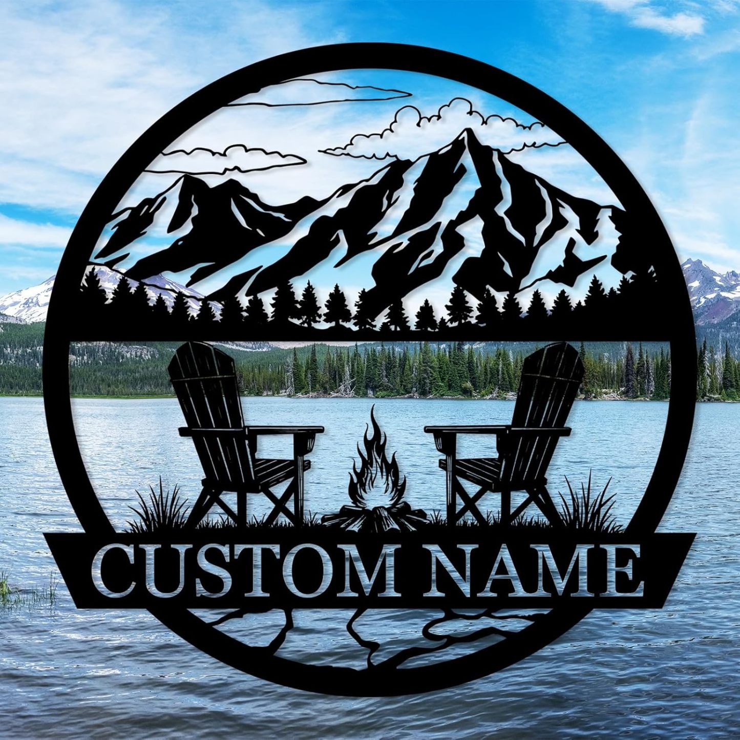 Rustic Campfire Metal Wall Decor , Mountain Scene for Outdoor & Indoor Spaces-MetalsignX