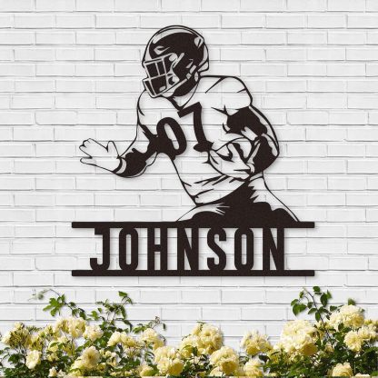 Custom Football Sign Metal Wall Art, American Football Player Hanging Sign Outdoor Metal-MetalsignX
