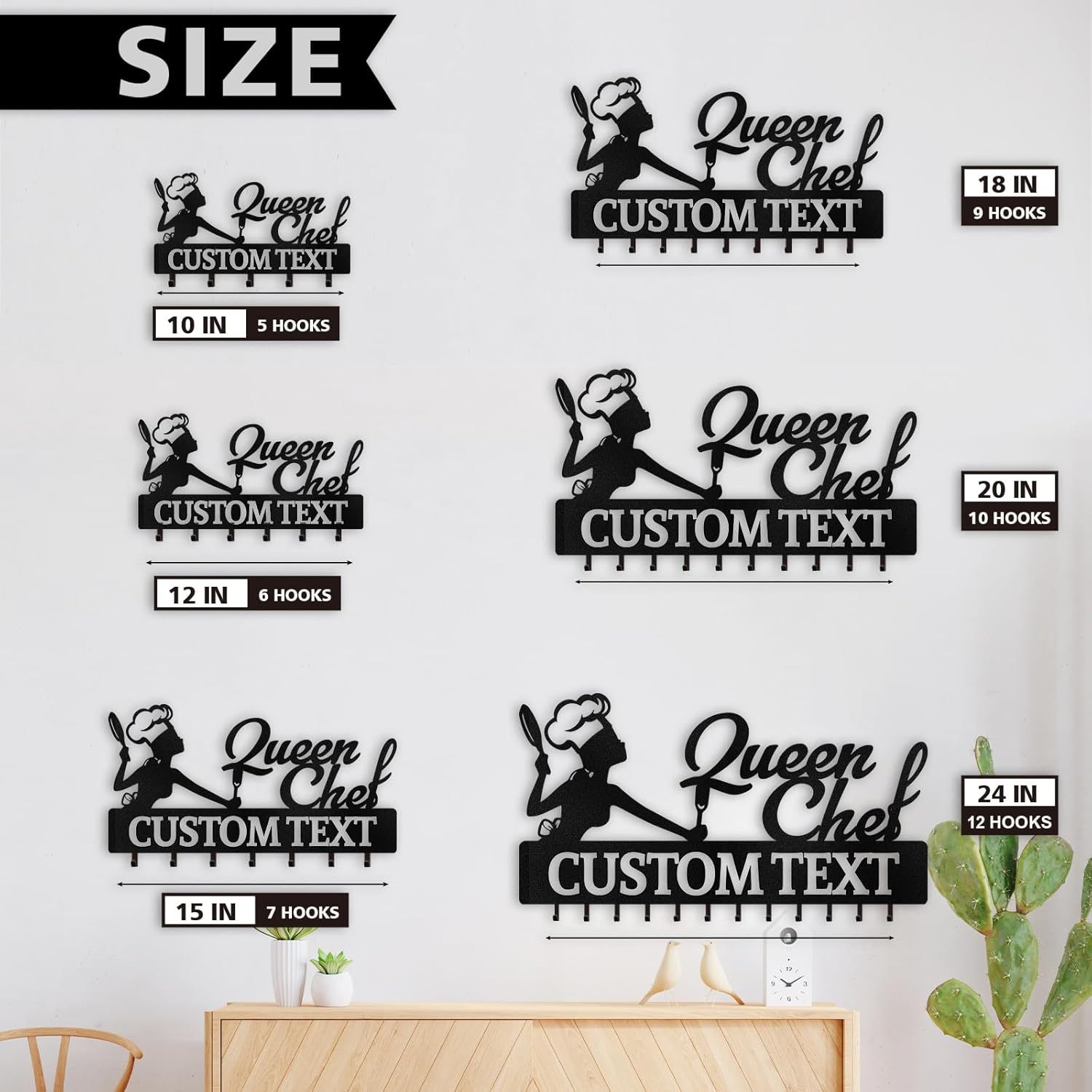 Personalized Key Holder for Wall, Queen Chef Wall Mounted Key Hooks-MetalsignX