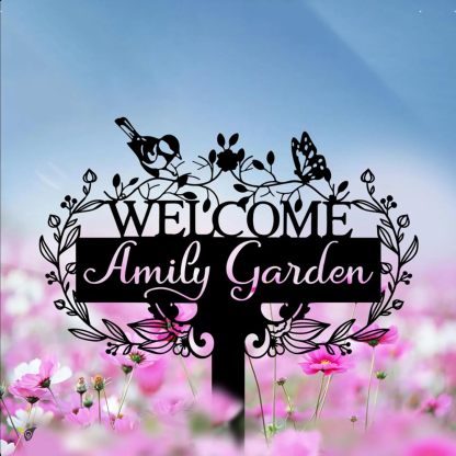 Custom Metal Garden Sign, Customized Butterfly Bird Garden Name Sign, Personalized Garden Signs-MetalsignX