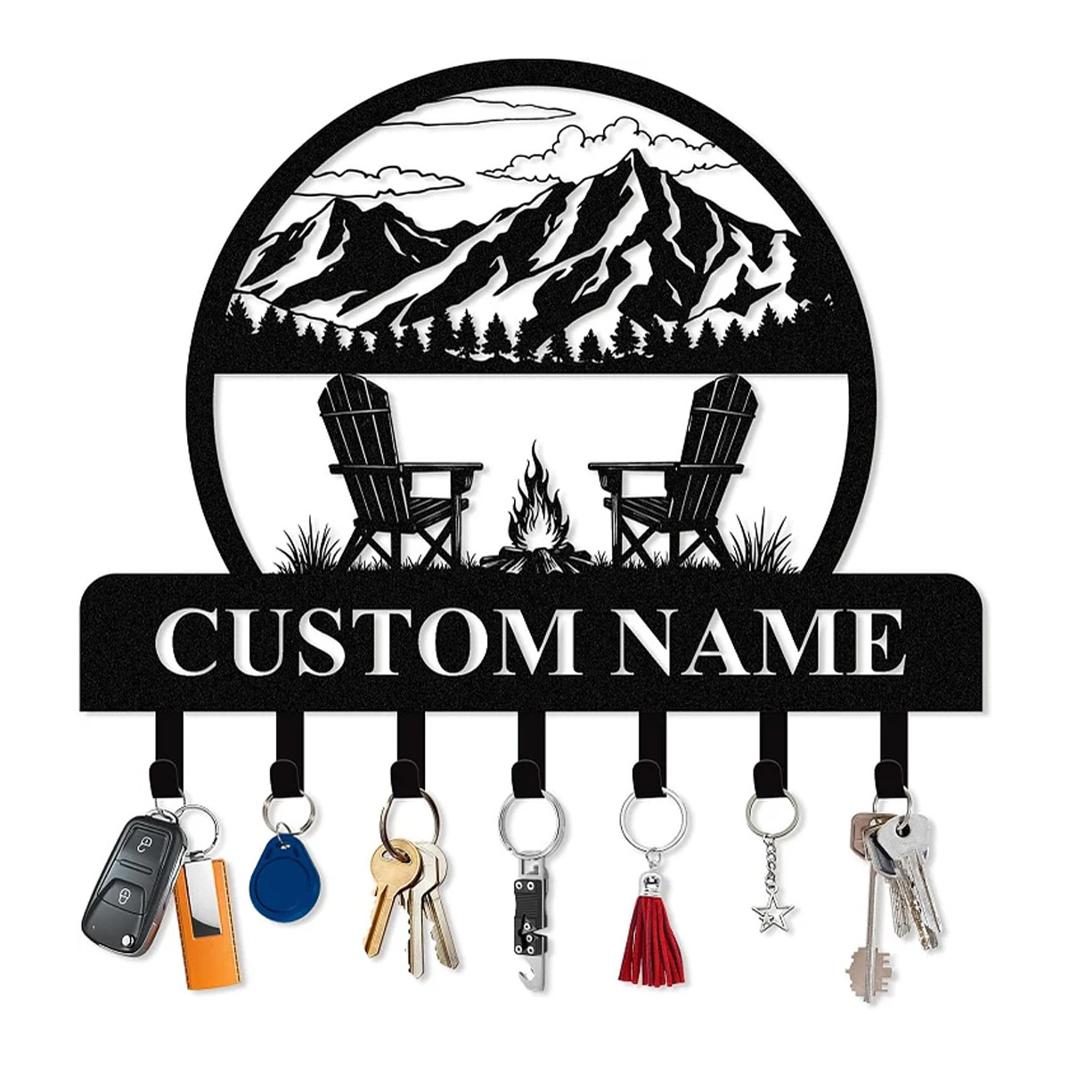 Personalized Key Holder for Wall, Custom Camping Wall Key Hooks with Name-MetalsignX