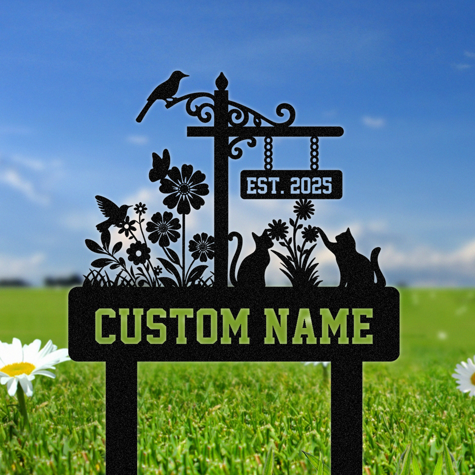 Personalized Metal Signs, Hummingbird Wall Art, Custom Family Name Sign, Outdoor Wall Decor, Metal Yard Art, Outdoor Decorations for Yard, Fence Decor, Housewarming Gifts Color10