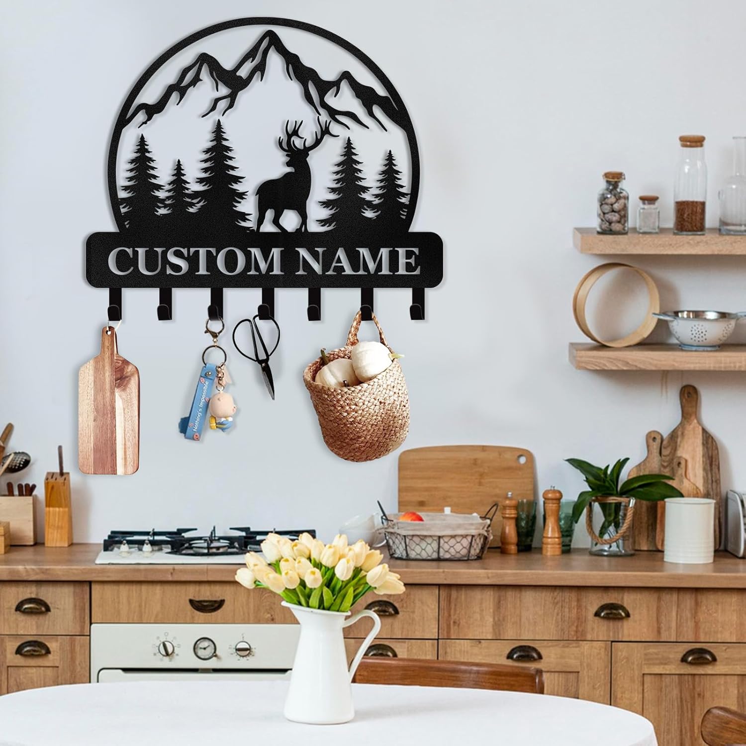 Personalized Key Holder for Wall, Custom Forest Deer Key Rack Hanger with Hooks-MetalsignX