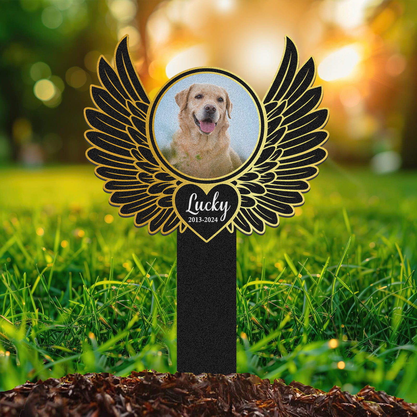 Custom Angel Wings Dog or Cat Memorial Stake, Personalized Garden Marker with Pet Photo and Name, Pet Loss Tribute Sign for Outdoor Remembrance