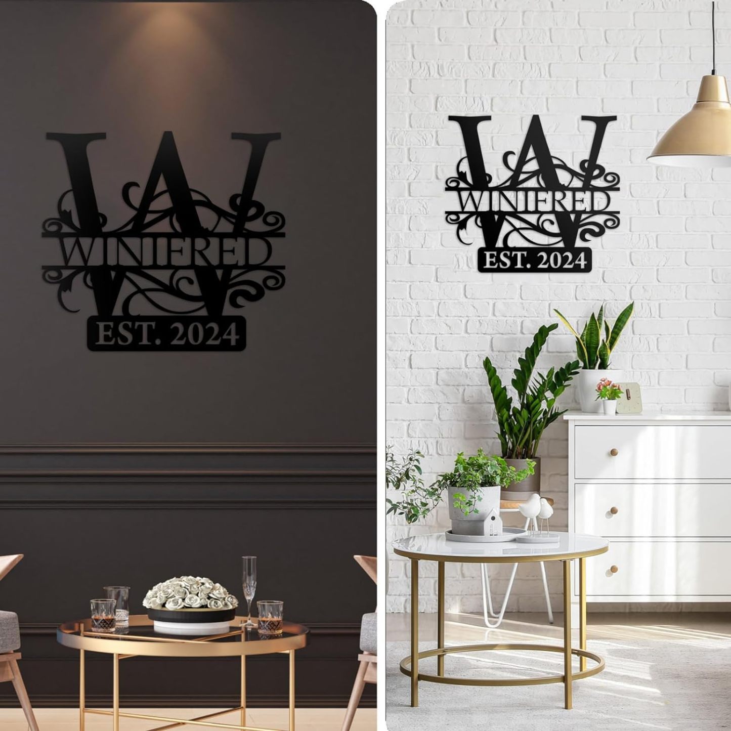 Custom Last Name Metal Sign, Split Letter Monogram Wall Decor, Personalized Wedding Gift for Outdoor Spaces-MetalsignX