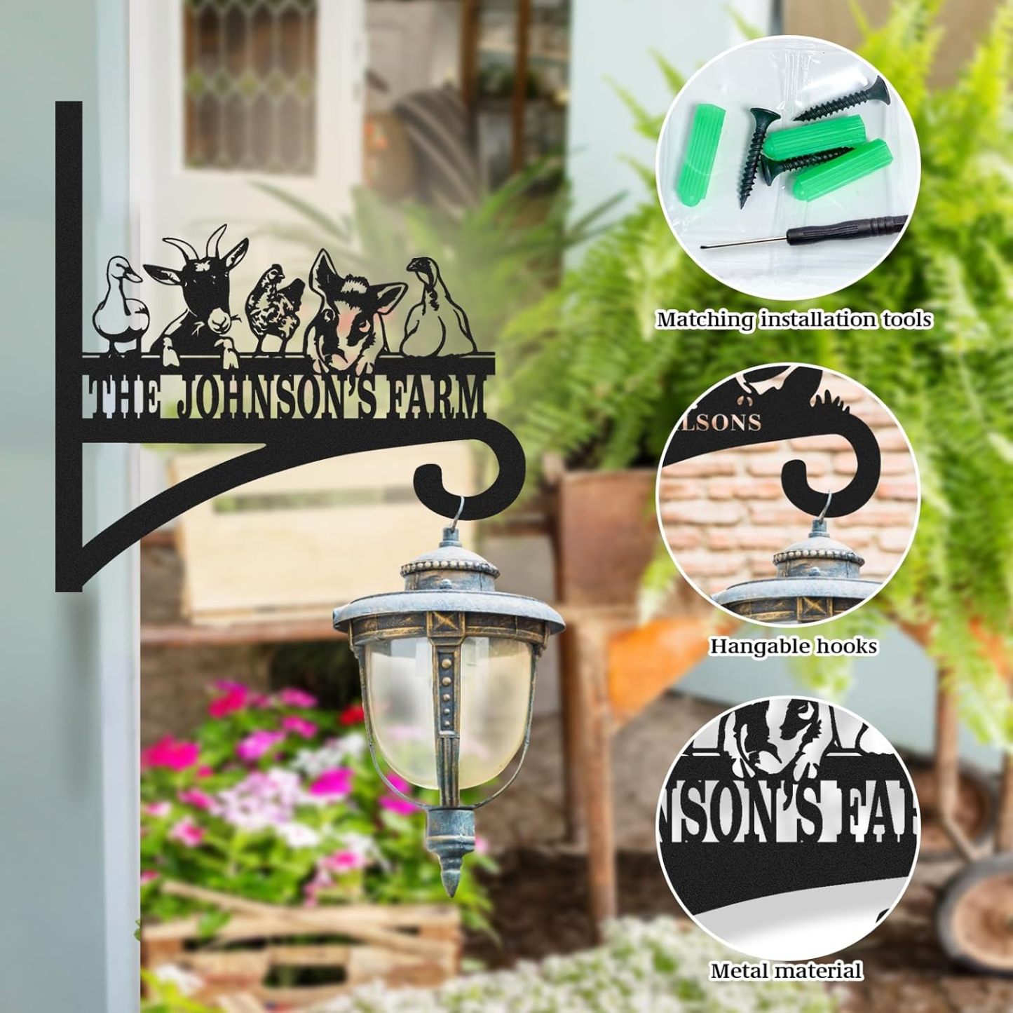 Personalized Iron Hanging Plant Bracket, Customizable Decorative Wall Plant Hanger Indoor Outdoor, Custom Name Bird Feeder Hook, Anti Rust Metal Hook for Wind Chimes Lantern