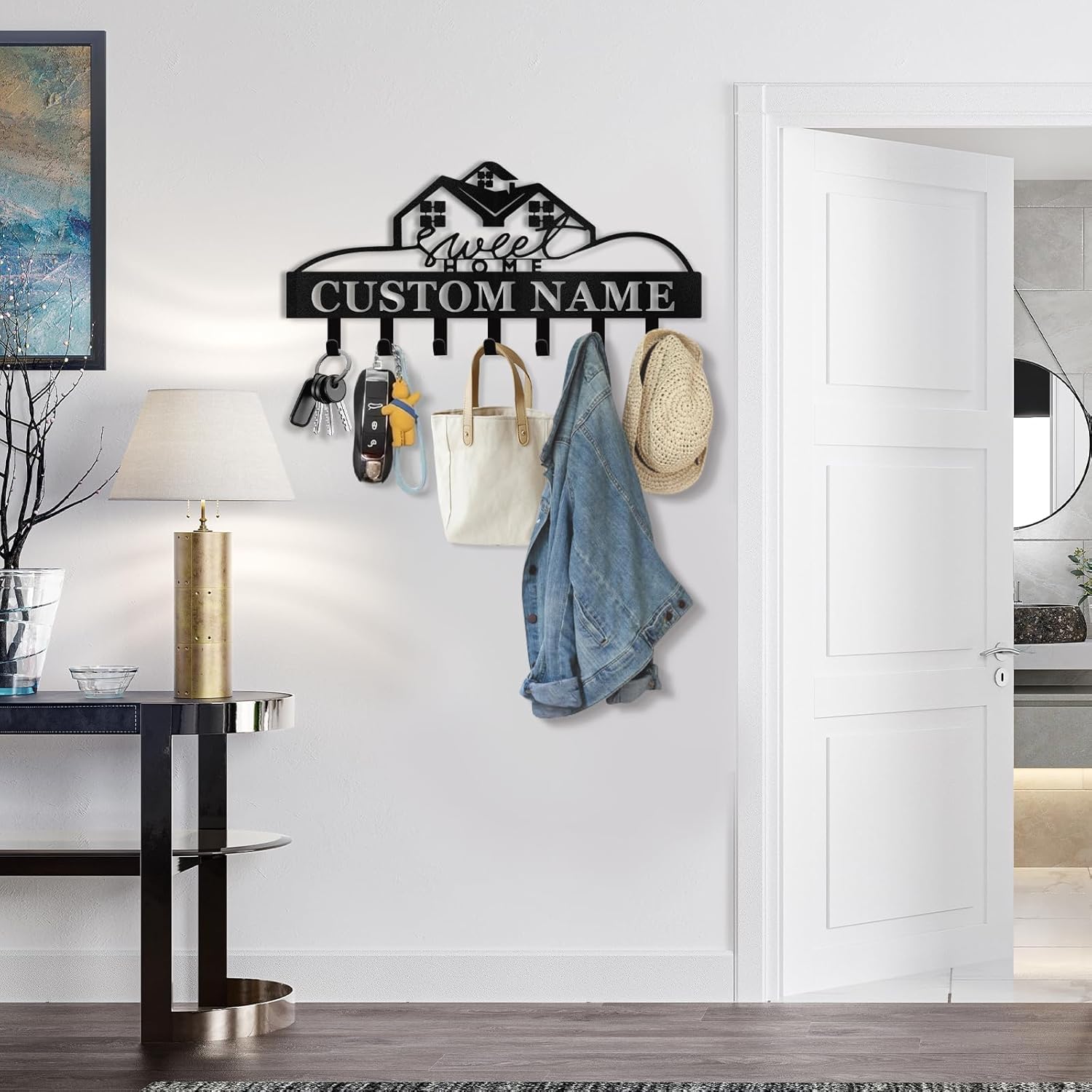 Custom Name Metal Key Holder Wall Mount, Organizer Rack for Home Entryway-MetalsignX