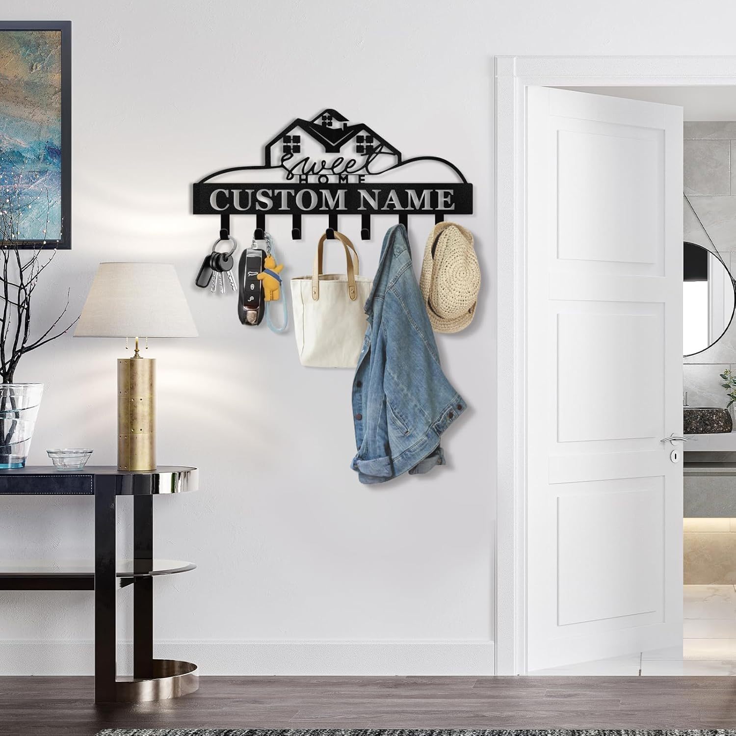 Custom Name Metal Key Holder Wall Mount, Organizer Rack for Home Entryway-MetalsignX