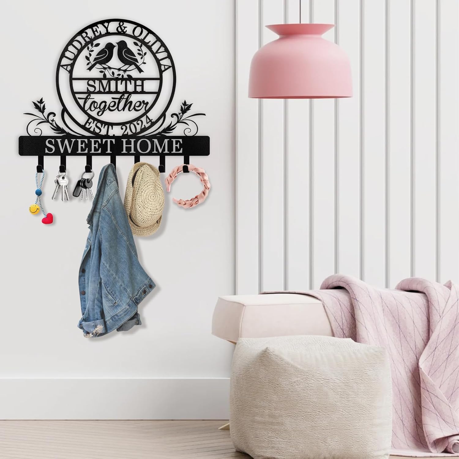 Personalized Key Holder for Wall, Metal Key Rack Wall Mount with Couple's Name-MetalsignX