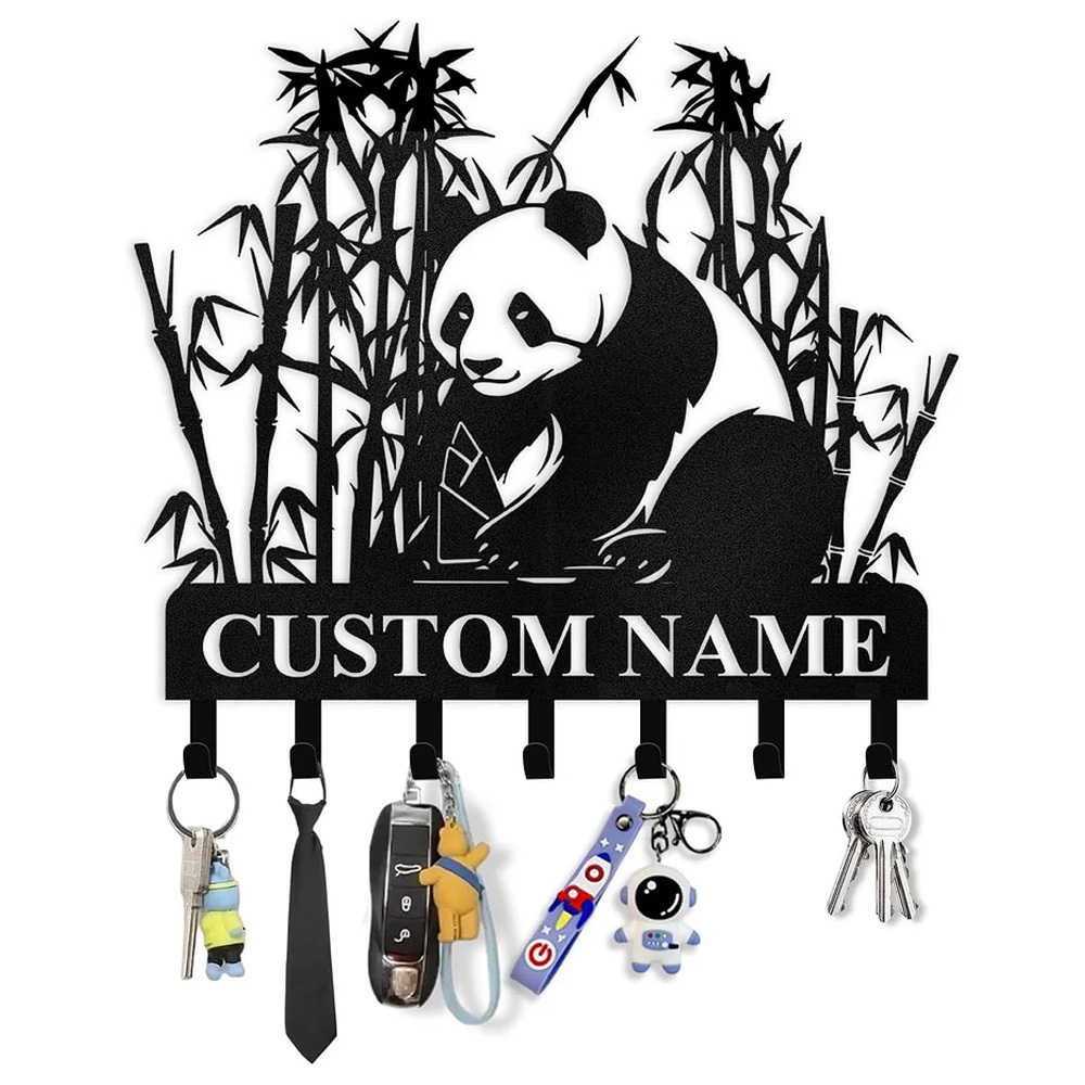 Personalized Metal Key Holder for Wall, Bamboo Panda Animal Key Hanger-MetalsignX