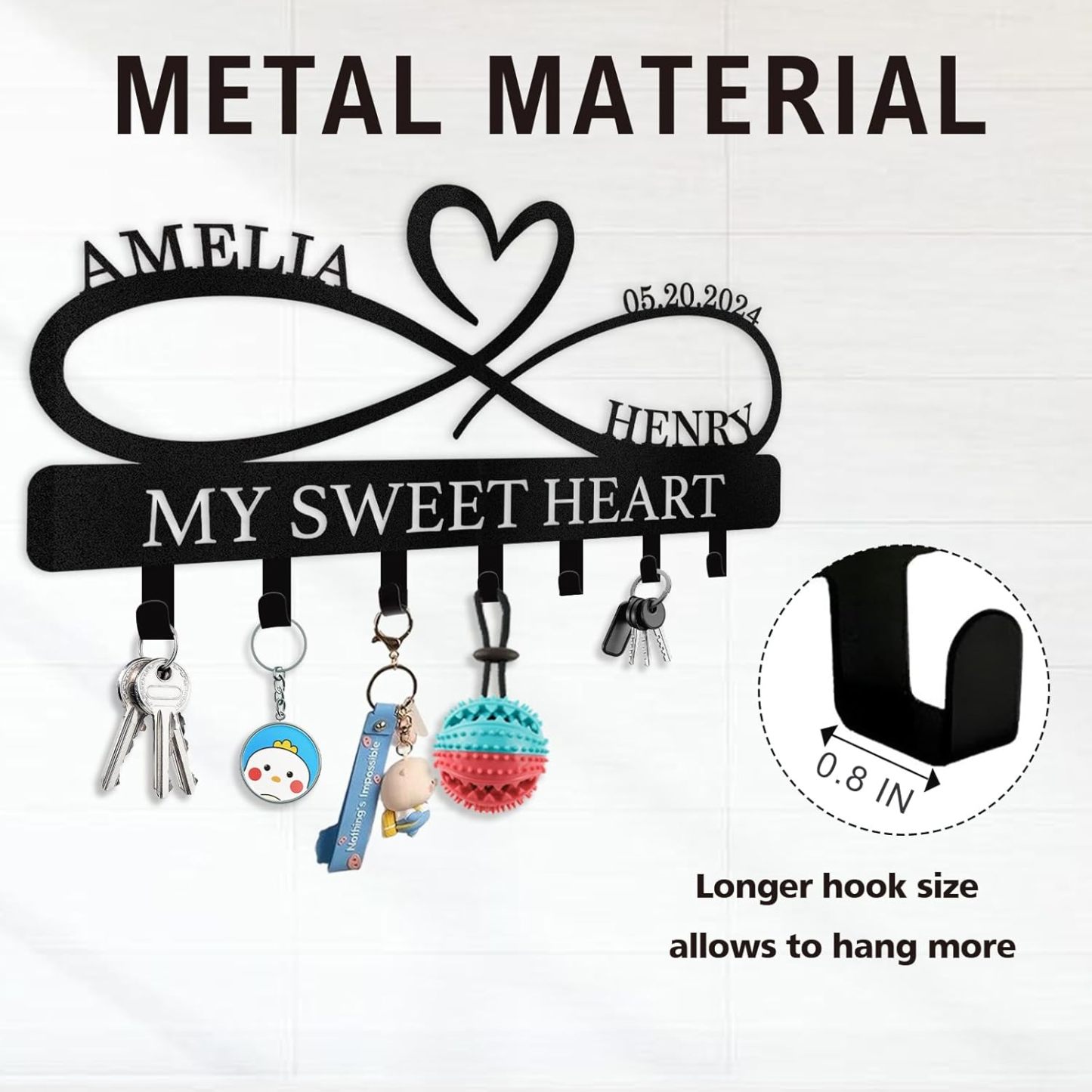 Personalized Key Holder Wall Mount, Custom Couple's Name Key Holder for Wall-01-MetalsignX