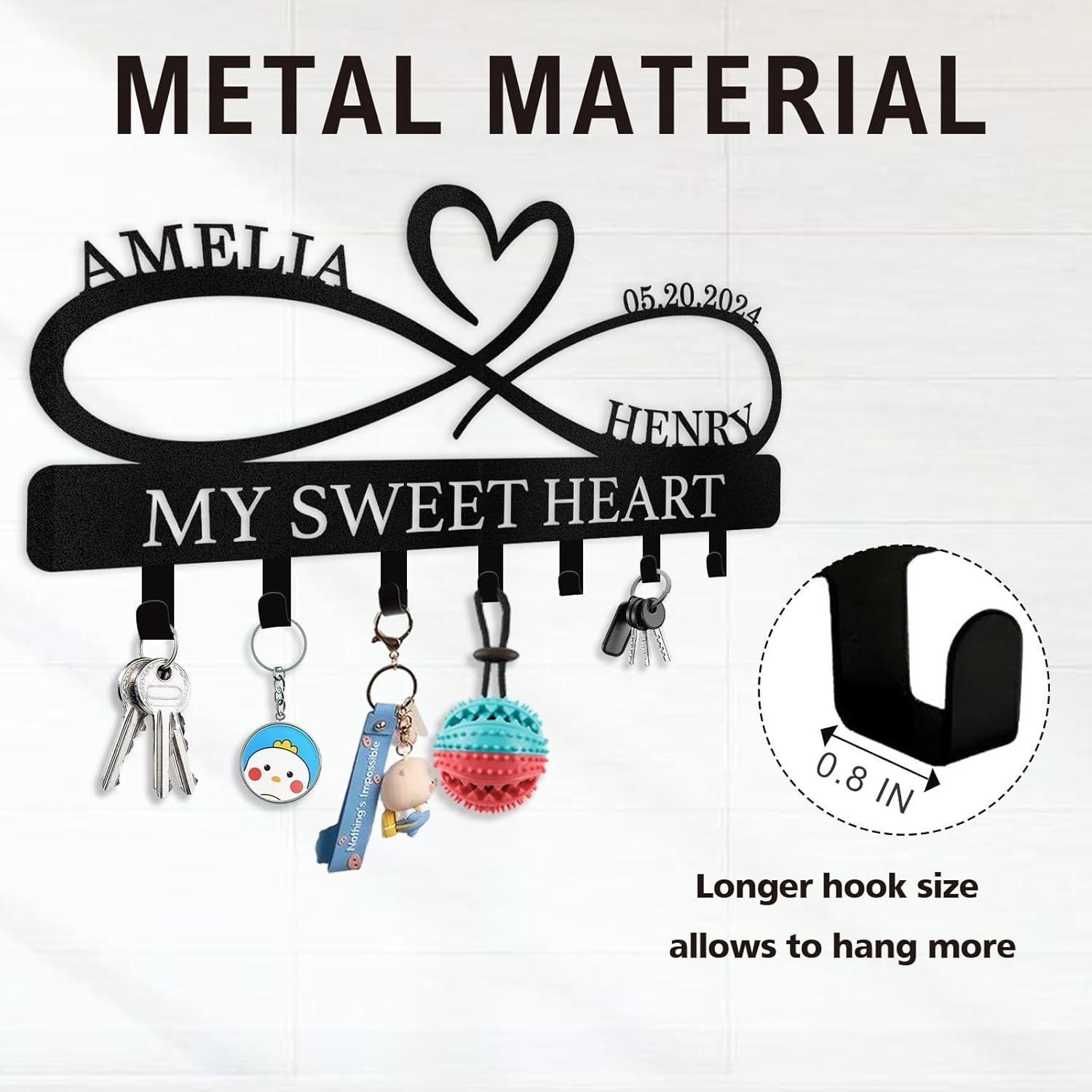 Personalized Key Holder Wall Mount, Custom Couple's Name Key Holder for Wall-01-MetalsignX