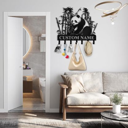 Personalized Metal Key Holder for Wall, Bamboo Panda Animal Key Hanger-MetalsignX