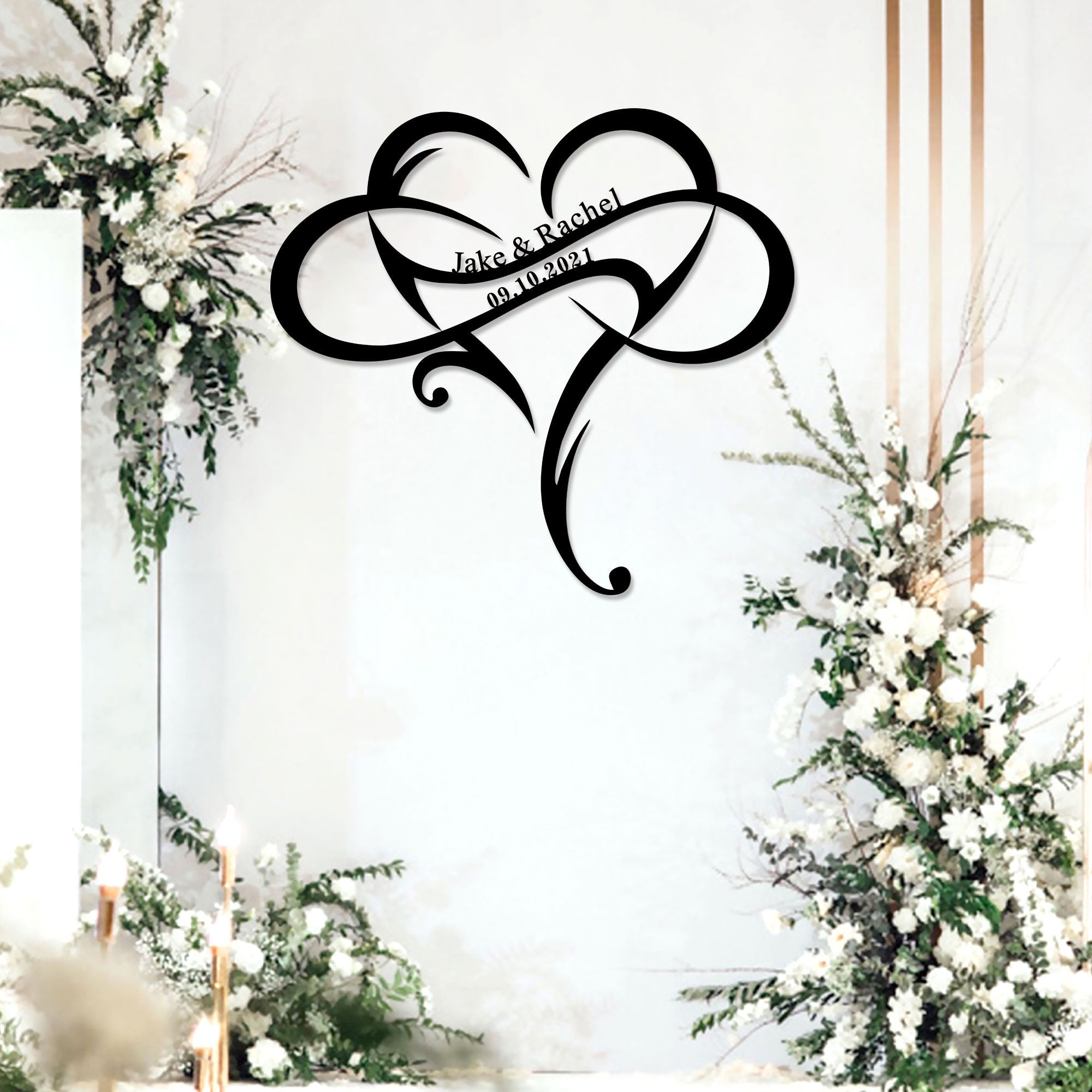 Custom Wedding Metal Sign of Name And Special Date with Heart Intertwined-MetalsignX