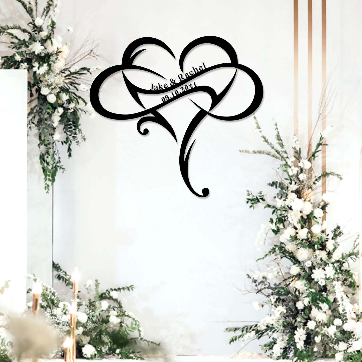 Custom Wedding Metal Sign of Name And Special Date with Heart Intertwined-MetalsignX