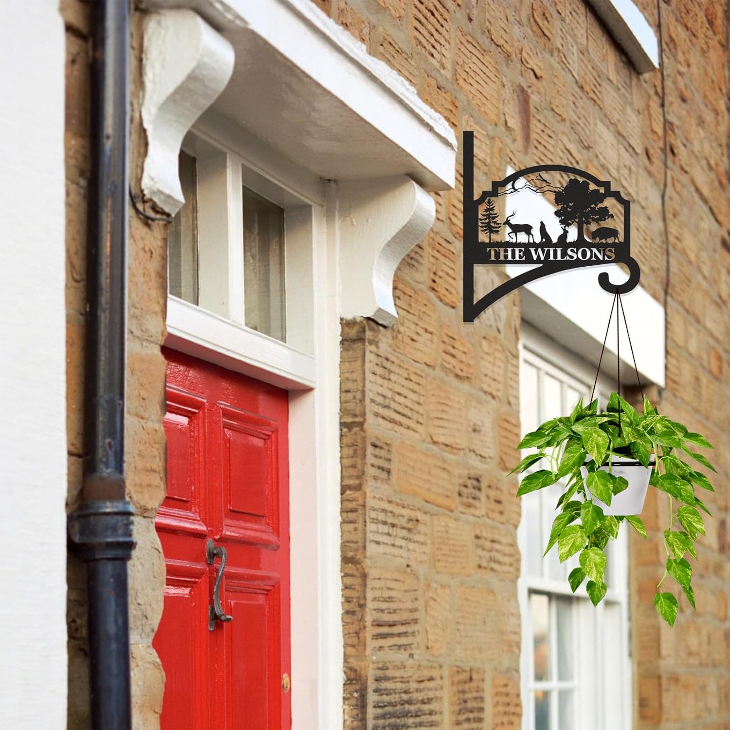 Personalized Iron Hanging Plant Bracket, Customizable Decorative Wall Plant Hanger Indoor Outdoor, Custom Name Bird Feeder Hook, Anti Rust Metal Hook for Wind Chimes Lantern