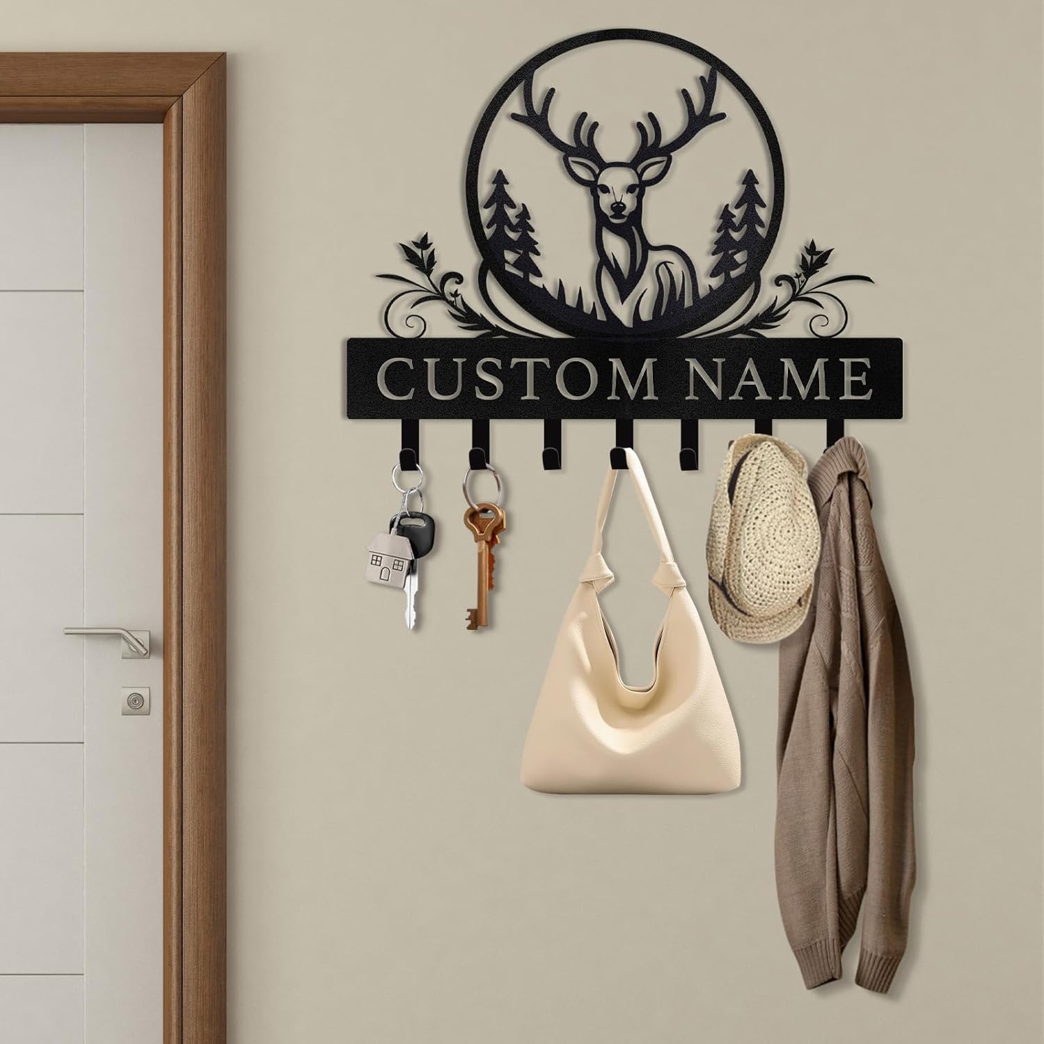 Personalized Polar Deer Key Holder, Custom Name  Key Rack  | Functional Home Decor-MetalsignX