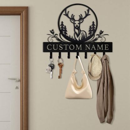 Personalized Polar Deer Key Holder, Custom Name  Key Rack  | Functional Home Decor-MetalsignX