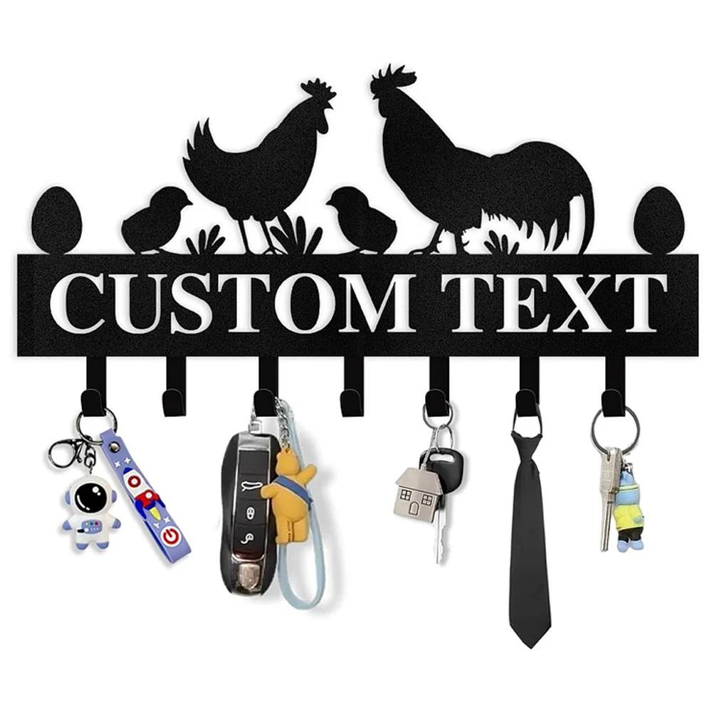 Personalized Key Holder for Wall, Key Rack Wall Mount with Chicken Design-MetalsignX