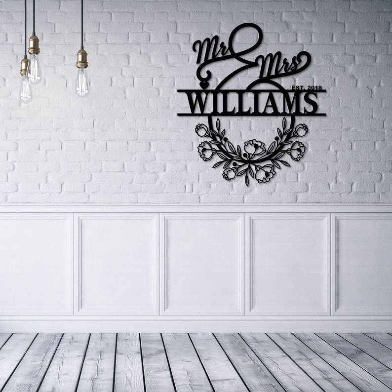 Personalized Mr And Mrs Metal Sign Customizable Family Name For Wall Decor Gift-MetalsignX