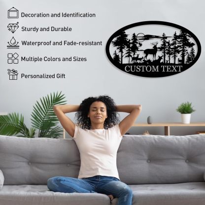 Personalized Deer Metal Cabin Sign, Custom Buck Hunter Gift, Family Name & Monogram Sign, Outdoor Hunting Porch Decor, Gift for Him-MetalsignX