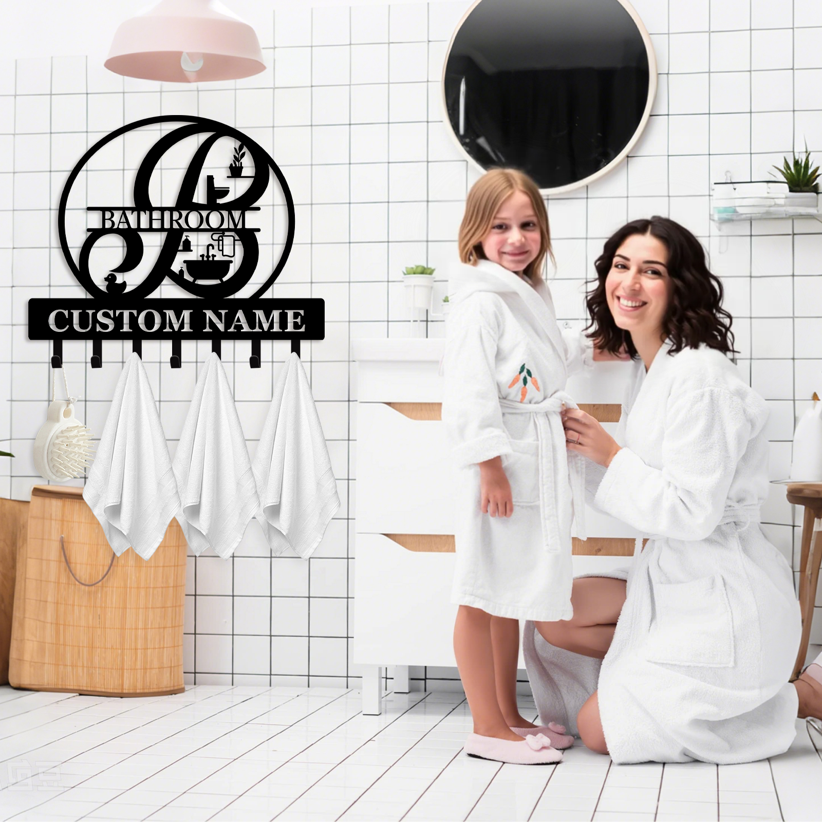 Personalized Towel Hooks, Hand Towel Holder for Bathroom, Robe Hanger Coat Hooks, Bathroom Accessories, Custom Name Decorative Wall Hooks for Bathroom Bedroom Room, Home Decor Gifts Color01