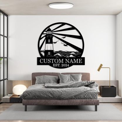 Personalized Lighthouse Metal Sign – Custom Nautical Outdoor Wall Decor for Beach House & Cabin-MetalsignX