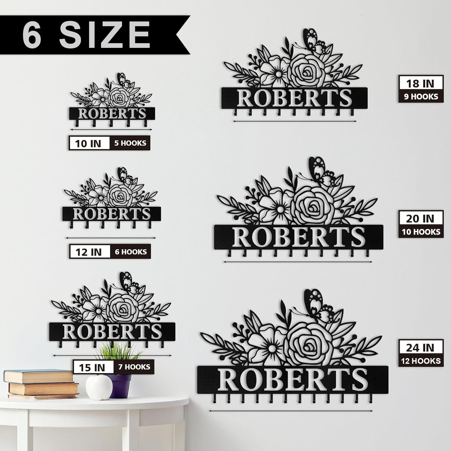 Custom Metal Wall Hook for Living Room,Floral Personalized Key Rack-MetalsignX