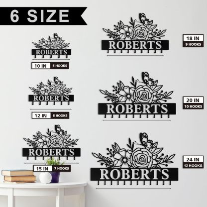 Custom Metal Wall Hook for Living Room,Floral Personalized Key Rack-MetalsignX