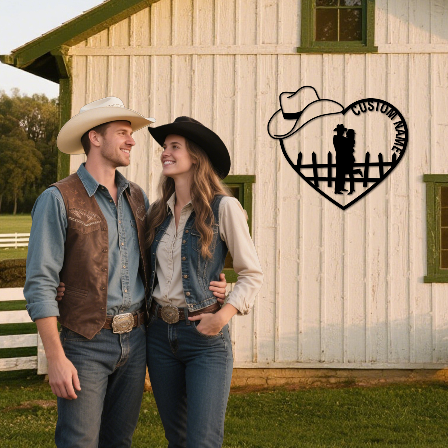 Duckbe Personalized Cowboy Couple Sign, Western Home Decor, Custom Metal Name Sign, Rustic Western Wall Art, Cowboy Cowgirl Wall Decor, Wedding Anniversary Gifts for Couples 2025 Color10