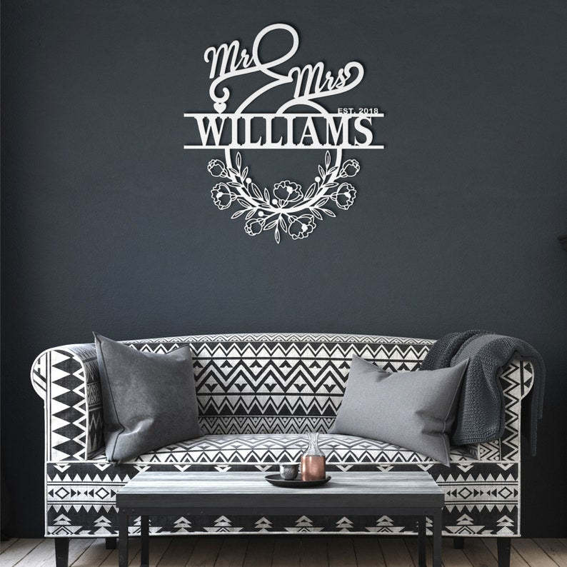 Personalized Mr And Mrs Metal Sign Customizable Family Name For Wall Decor Gift-MetalsignX