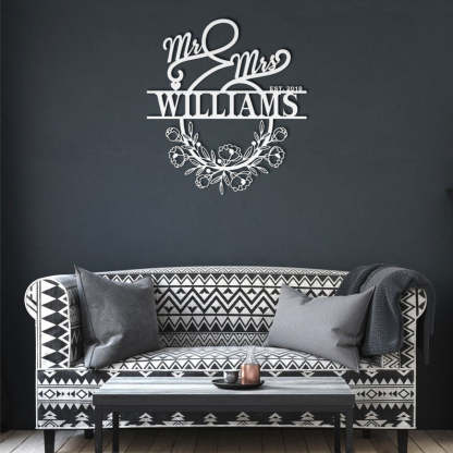 Personalized Mr And Mrs Metal Sign Customizable Family Name For Wall Decor Gift-MetalsignX