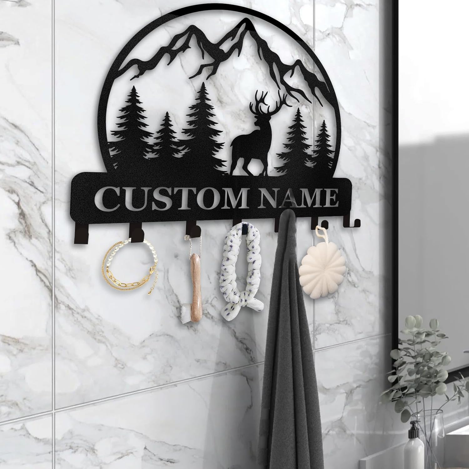 Personalized Key Holder for Wall, Custom Forest Deer Key Rack Hanger with Hooks-MetalsignX