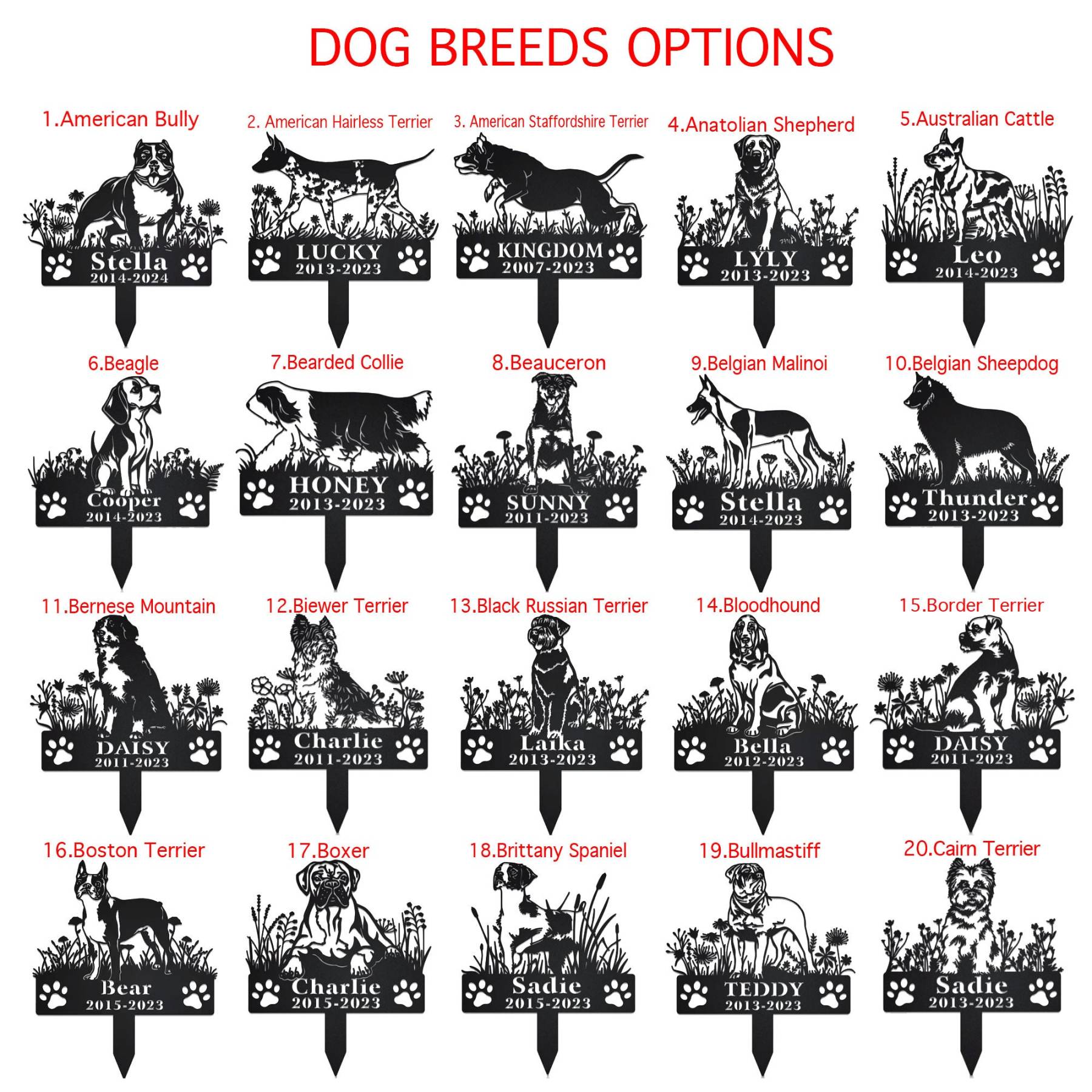 Custom Dog Memorial Stake, Dog Grave Marker, Every Dog Breed Metal Stake, Personalized Dog Garden Sign, Pet Loss Gift, Garden Decor Metal