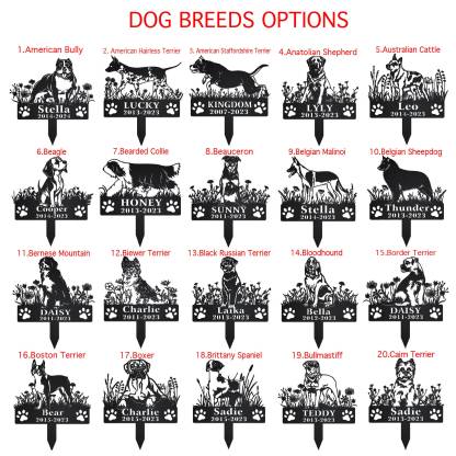 Custom Dog Memorial Stake, Dog Grave Marker, Every Dog Breed Metal Stake, Personalized Dog Garden Sign, Pet Loss Gift, Garden Decor Metal