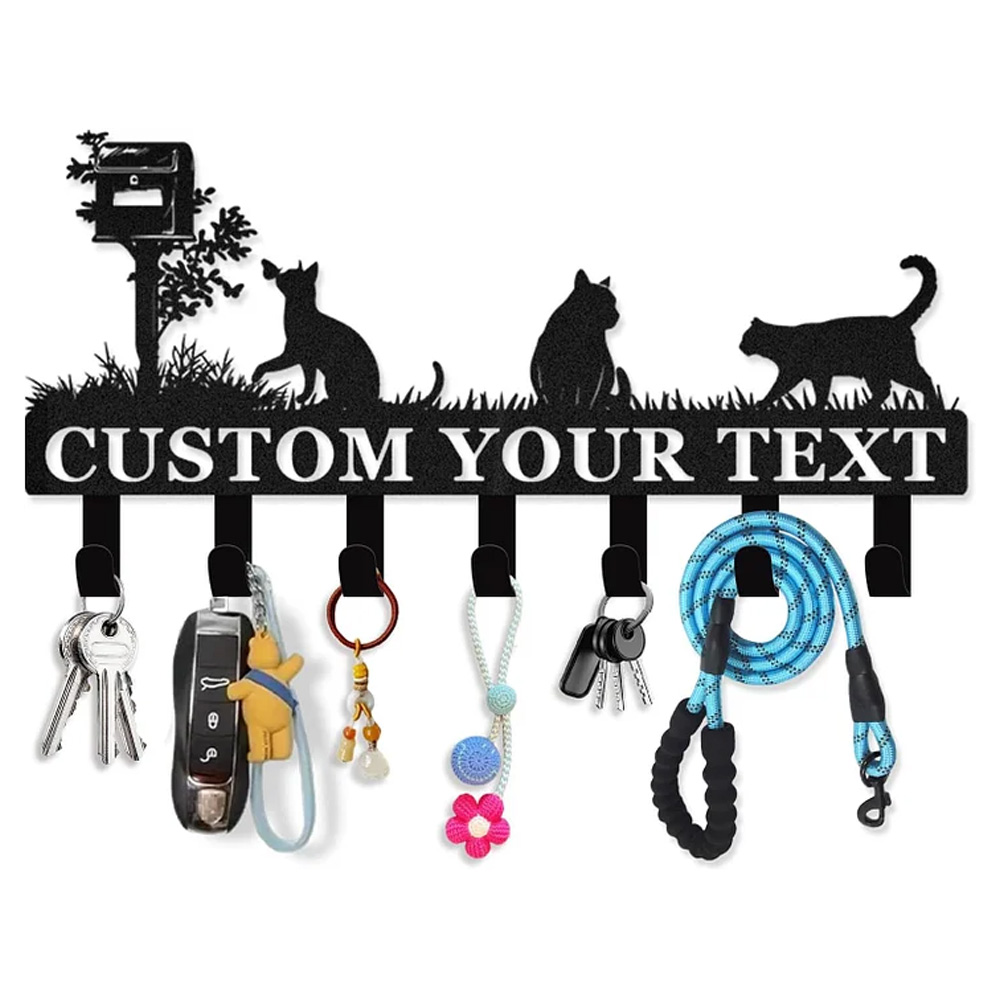 Personalized Metal Key Holder for Wall, Cat Key Holder Wall Mount-MetalsignX