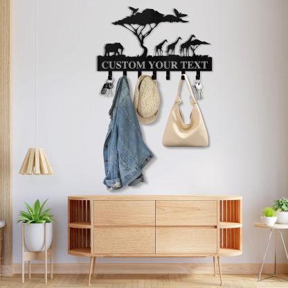 Personalized Name Metal Key Holder for Wall, Animal Theme African Art Decor-MetalsignX