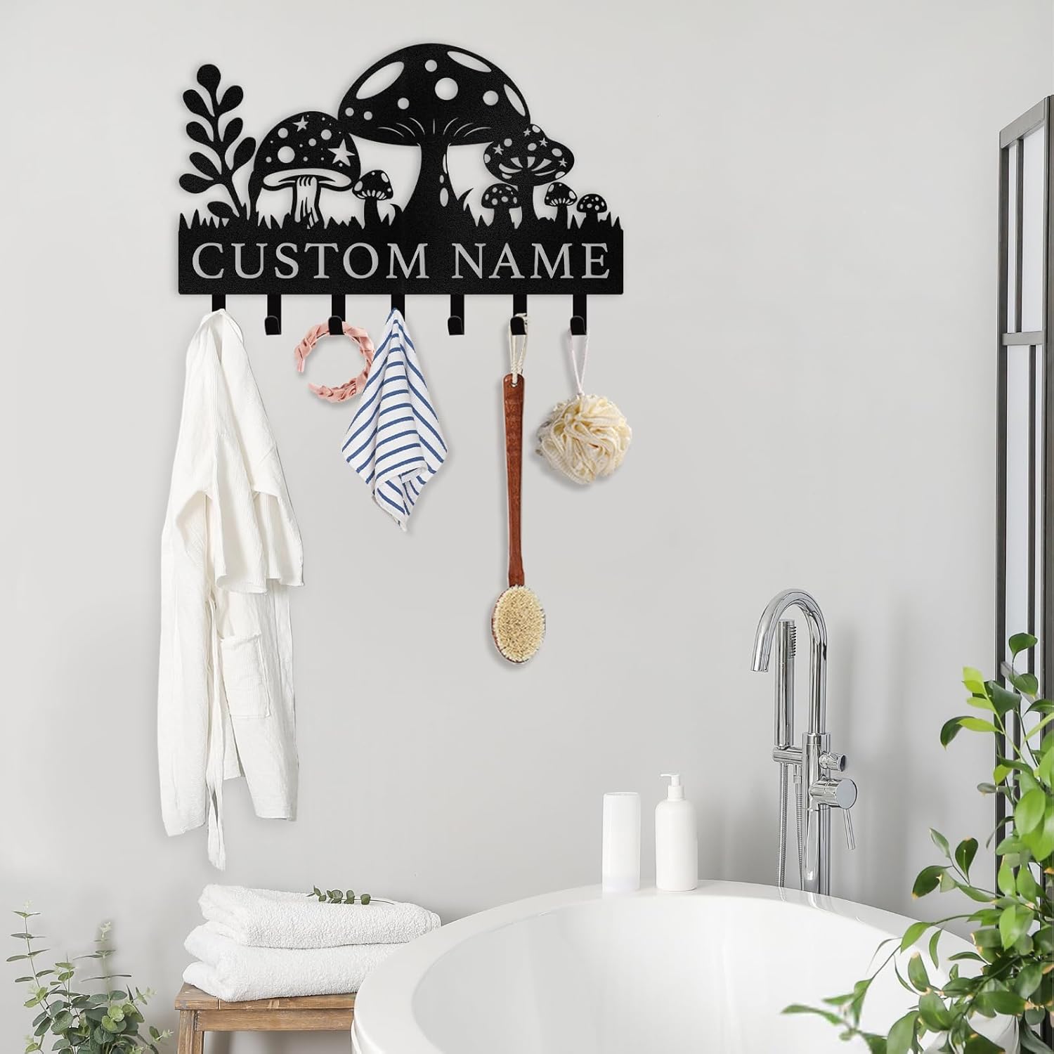 Mushroom & Grass Metal Key Holder ，Whimsical Fairy Garden Wall Hook-MetalsignX