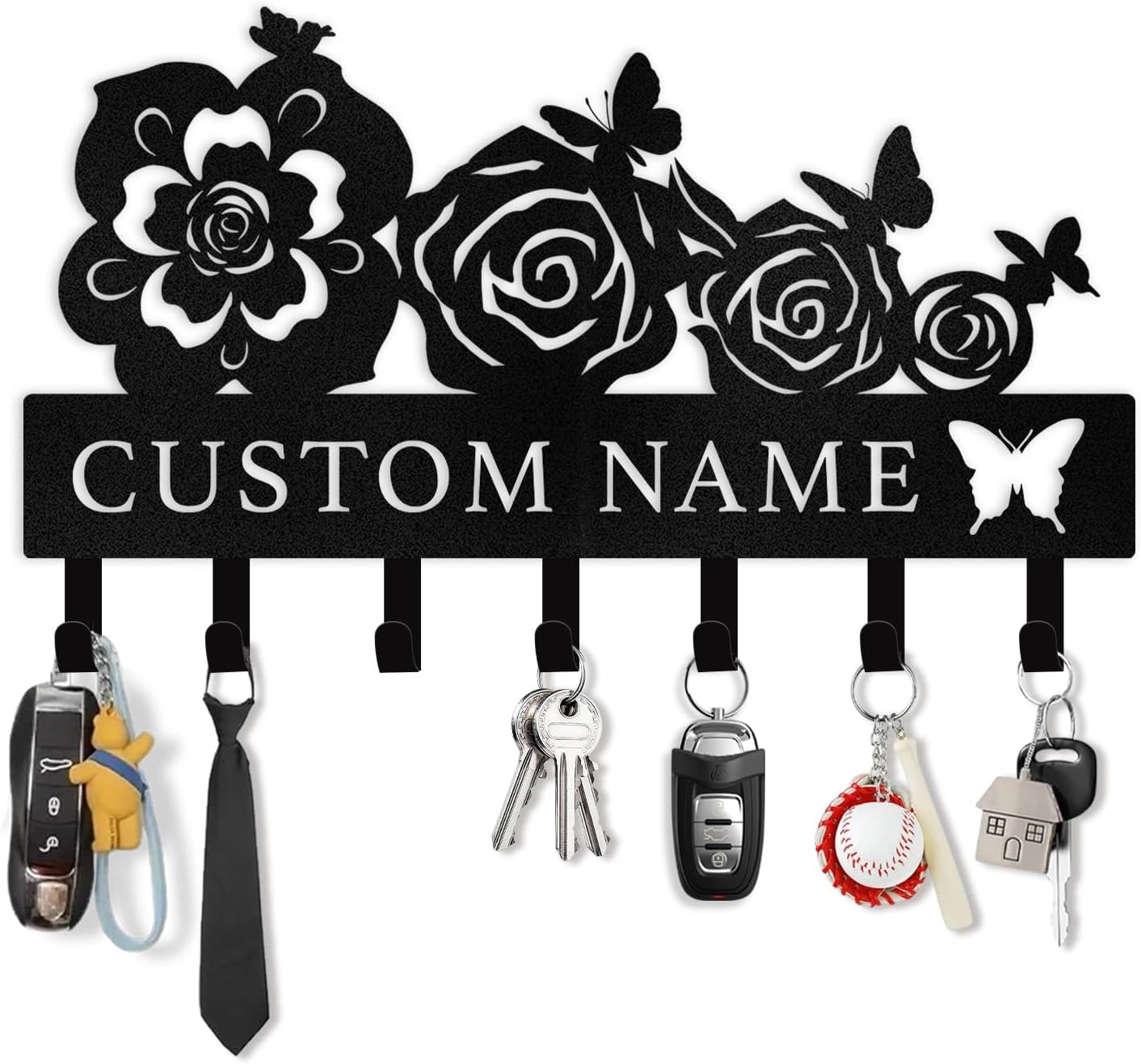 Butterfly & Flowers Metal Key Holder ， Elegant Wall Decor & Organization-MetalsignX