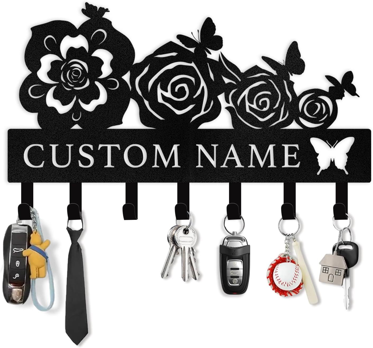 Butterfly & Flowers Metal Key Holder ， Elegant Wall Decor & Organization-MetalsignX