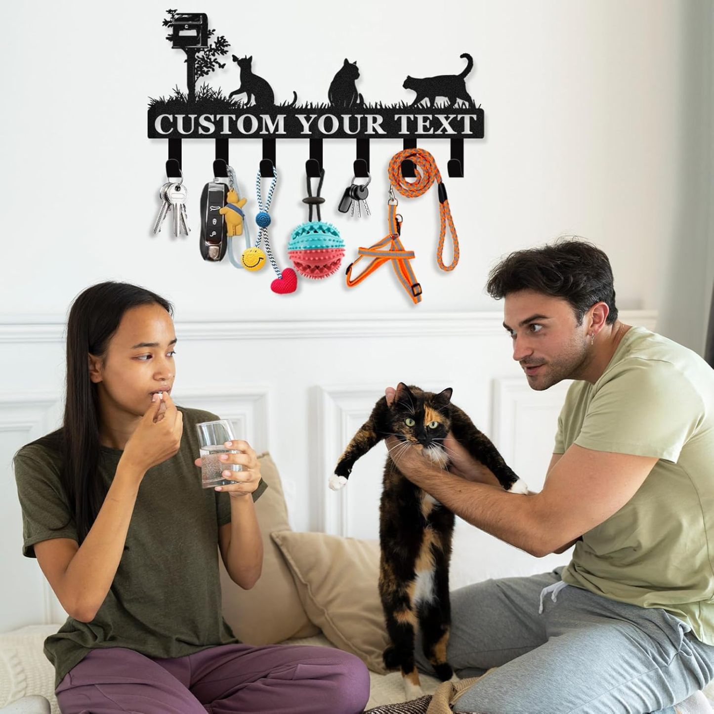 Personalized Metal Key Holder for Wall, Cat Key Holder Wall Mount-MetalsignX