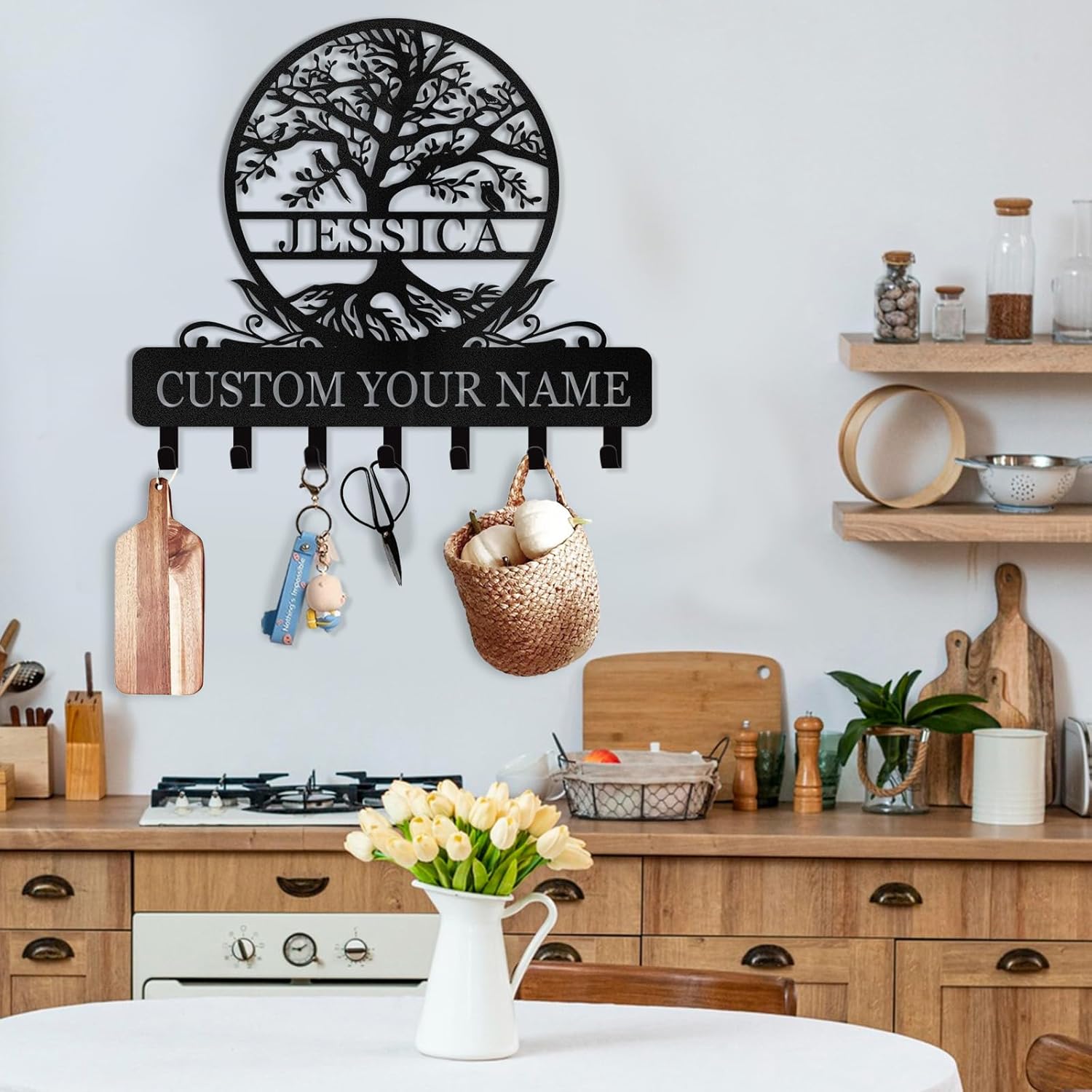 Personalized Key Holder for Wall, Custom Family Name Key Rack Holder-MetalsignX